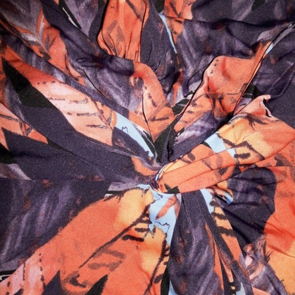 Fall Feather Print 3/4 Sleeve Gathered Dress M - Picture 4 of 6